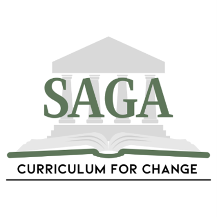 A logo of saga with the words curriculum for change