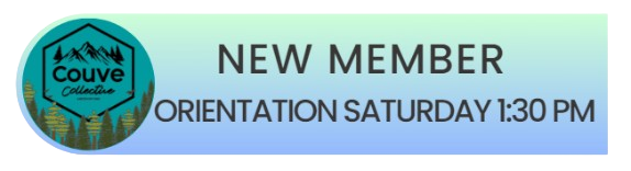 A banner with the words " new member orientation saturday."